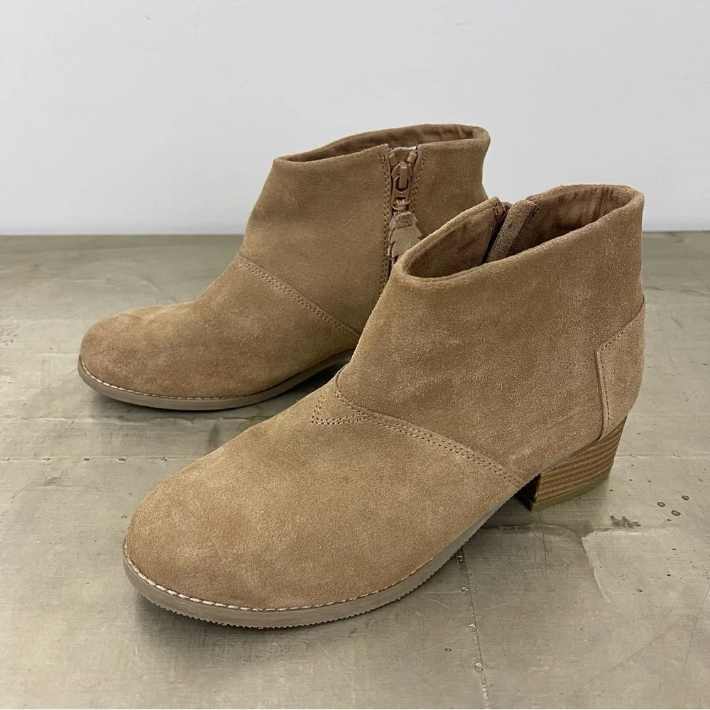 Tom's Leila Toffee Suede Ankle Booties Boots Youth